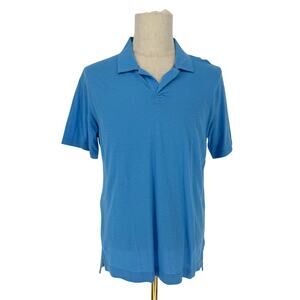 Robert Graham Short Sleeve Knit Polo Shirt CLINT Solid Blue Casual M
